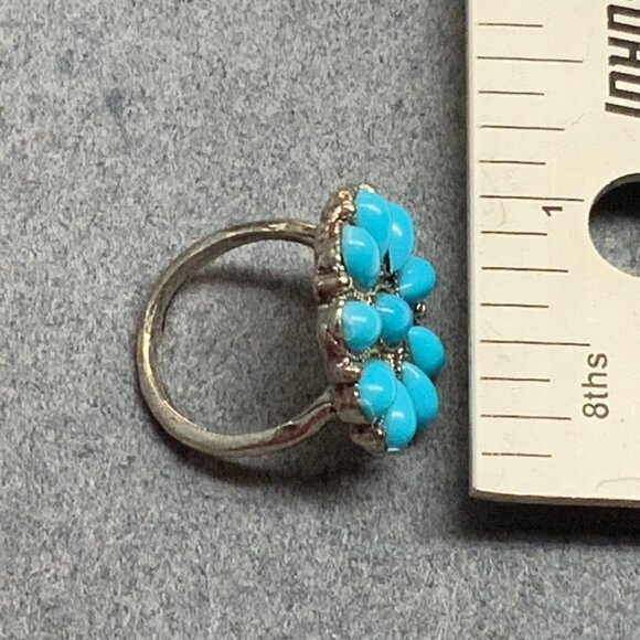 Flower Cluster Ring Size 5 Turquoise Blue Silver Retro Vintage Boho Elegant Y2K - Picture 5 of 5